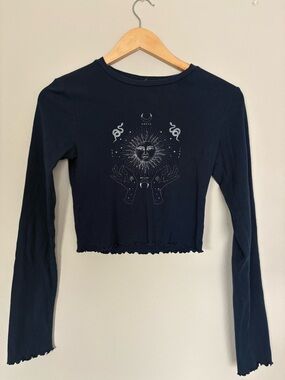 Stone Island Navy Long-Sleeve Cosmic Sun Crop Top